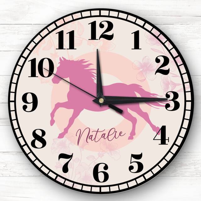Pink Horse Floral Girls Room Custom Gift Personalised Clock - image 1
