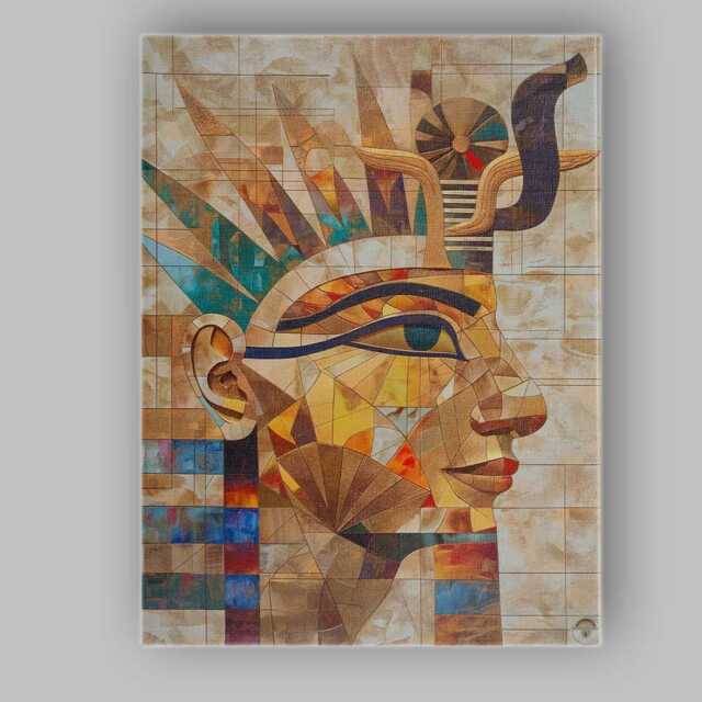Ancient Egyptian Pharaoh Geometric Mosaic Portrait Canvas Wall Art Print Decor Picture Ready To Hang - image 1