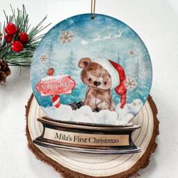 Personalised Baby First Christmas Wooden Bauble, Birchwood Snow Globe Keepsake Ornament - thumbnail 2