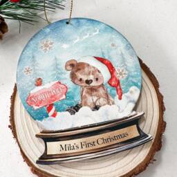 Personalised Baby's First Christmas Bauble, Wood Snow Globe Ornament - thumbnail 3