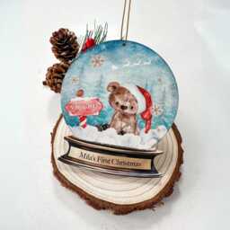 Personalised Baby First Christmas Wooden Bauble, Birchwood Snow Globe Keepsake Ornament - thumbnail 3