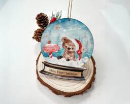 Personalised Baby's First Christmas Bauble, Wood Snow Globe Ornament - thumbnail 1