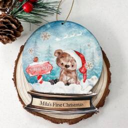 Personalised Baby's First Christmas Bauble, Wood Snow Globe Ornament - thumbnail 2