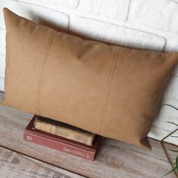 Saddle Tan Faux Leather Pillow Cover Scandinavian Decor - thumbnail 2