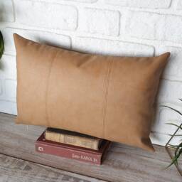Saddle Tan Faux Leather Pillow Cover Scandinavian Decor - thumbnail 3