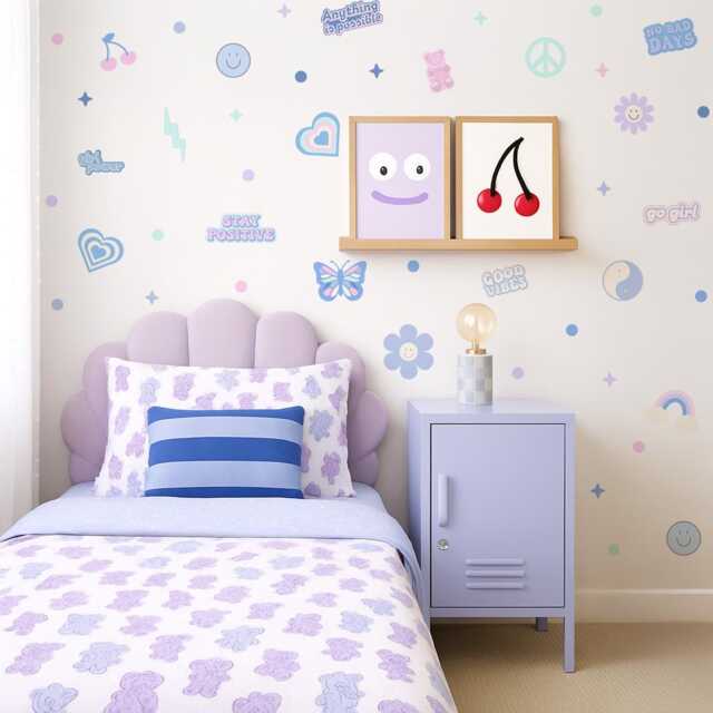 Danish Pastel Wall Stickers - Preppy Decal For Girls Repositionable Fabric Peel & Stick Dopamine Decor - image 1