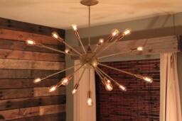 Large Antique Brass Sputnik Vintage Inspired Chandelier With Candelabra 1910 Edison Style Bulbs - thumbnail 1