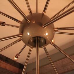 Large Antique Brass Sputnik Vintage Inspired Chandelier With Candelabra 1910 Edison Style Bulbs - thumbnail 2
