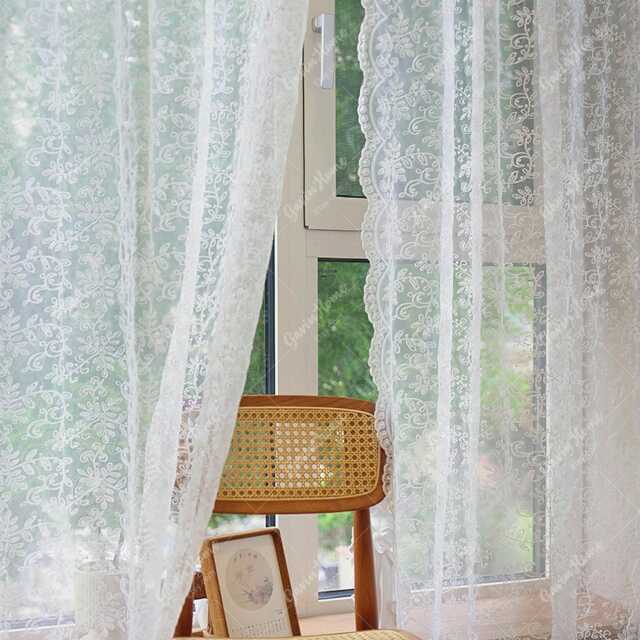 Floral Lace Curtain Embroidered French Style Sheer Window Drape - image 1