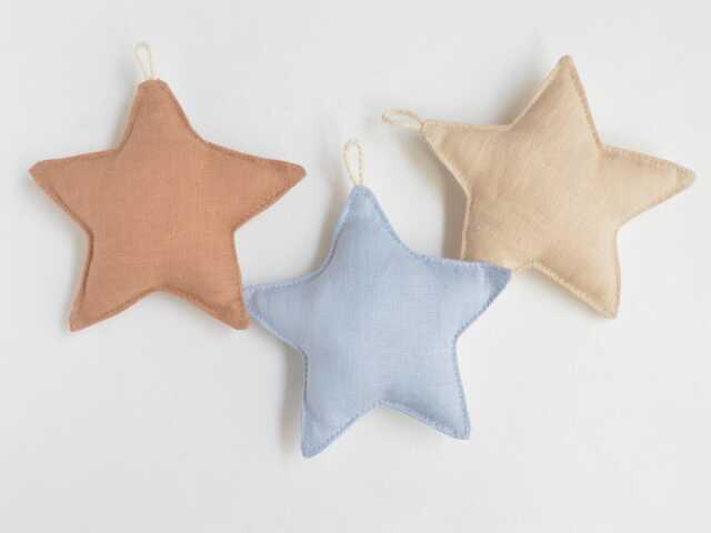 Pastel, Neutral Linen Fabric Stars Garland - Maritime Nursery, Baby, Kids Room Decor Sustainable Party, Home Decoration - image 1
