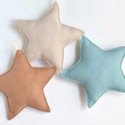 Pastel, Neutral Linen Fabric Stars Garland - Maritime Nursery, Baby, Kids Room Decor Sustainable Party, Home Decoration - thumbnail 2