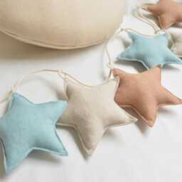 Pastel, Neutral Linen Fabric Stars Garland - Maritime Nursery, Baby, Kids Room Decor Sustainable Party, Home Decoration - thumbnail 3
