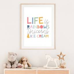 Girls Nursery Prints, Unicorns Rainbow Print, Bedroom, Toddler Room, Playroom, Wall Art, Quote, Colourful - thumbnail 3