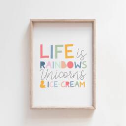 Girls Nursery Prints, Unicorns Rainbow Print, Bedroom, Toddler Room, Playroom, Wall Art, Quote, Colourful - thumbnail 1