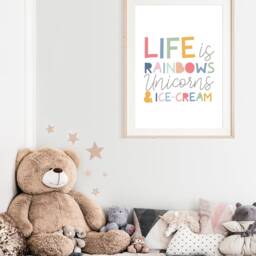 Girls Nursery Prints, Unicorns Rainbow Print, Bedroom, Toddler Room, Playroom, Wall Art, Quote, Colourful - thumbnail 2