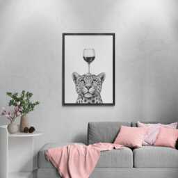 Leopard Art Print, Funny Animal & Wine Drawing, Lover Wall Decor, Lovers Gifts - thumbnail 3