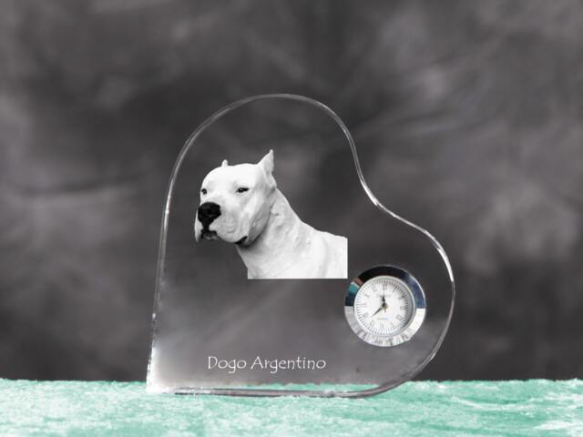 Argentine Dogo - Crystal Clock in The Shape Of A Heart With Image Pure-Bred Dog - image 1