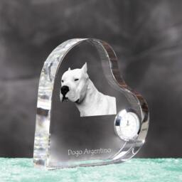 Argentine Dogo - Crystal Clock in The Shape Of A Heart With Image Pure-Bred Dog - thumbnail 3