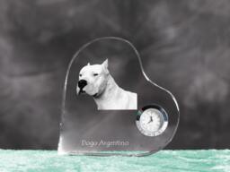 Argentine Dogo - Crystal Clock in The Shape Of A Heart With Image Pure-Bred Dog - thumbnail 1