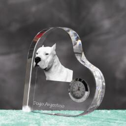 Argentine Dogo - Crystal Clock in The Shape Of A Heart With Image Pure-Bred Dog - thumbnail 2