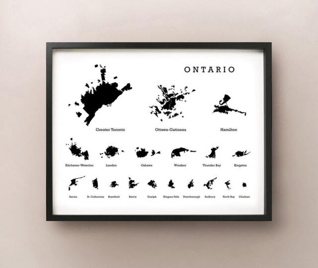 Ontario Cities Silhouette Map Print