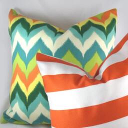 Teal Orange Chevron - Decorative Pillow Cushion Covers Accent Throw Indoor Outdoor - thumbnail 3