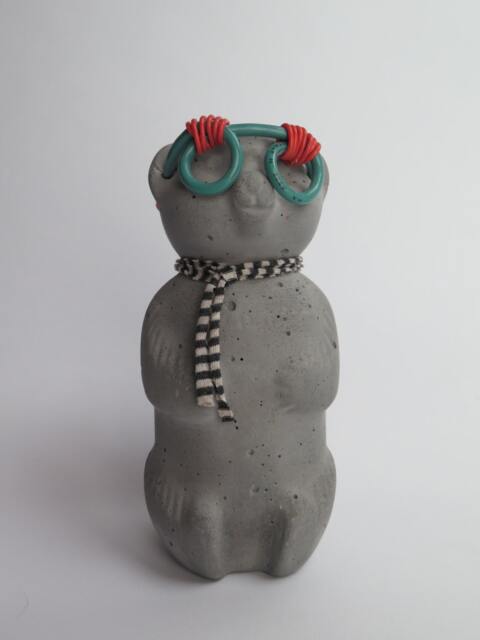 Concrete Honey Bear With Striped Scarf, Wire Nut Glasses & Magnet - image 1