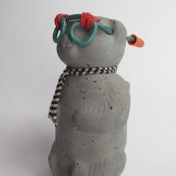 Concrete Honey Bear With Striped Scarf, Wire Nut Glasses & Magnet - thumbnail 2