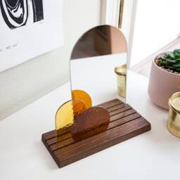 Look At Me - Amber & Pale Yellow Glass Modern Vanity Mirror On Wood Base - thumbnail 2