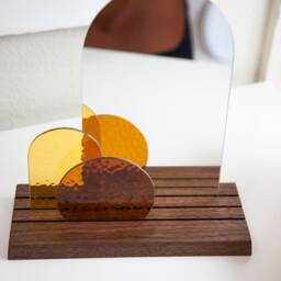Look At Me - Amber & Pale Yellow Glass Modern Vanity Mirror On Wood Base - thumbnail 3