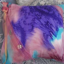 Hand Dyed Silk Cushion Cover, Blue Pink Teal, Silver Charms, Bohemian Decor - thumbnail 2