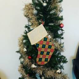African Print Christmas Stocking Handmade Cotton Ornament - thumbnail 2