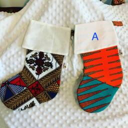 African Print Christmas Stocking Handmade Cotton Ornament - thumbnail 3