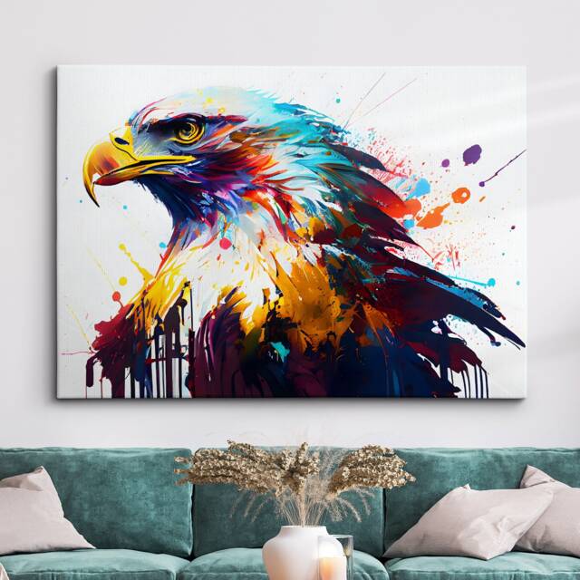 Eagle Eye Bird Abstract Modern Painting Splatter Wall Art, Framed Canvas Poster Print, Home Kitchen Office Room Decor, Kids Gifts - image 1