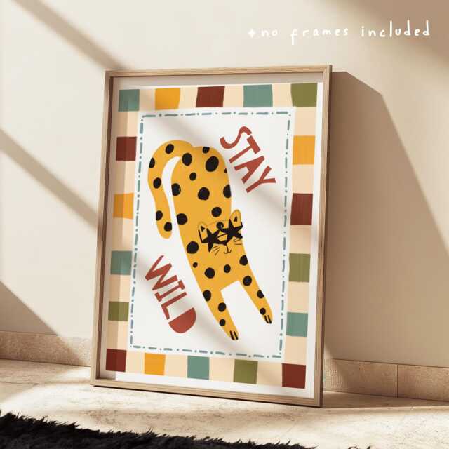 stay Wild Cat Print, Colourful Kids Prints, Cheetah Leopard Safari Jungle Boy Nursery Decor, Children's Wall Art - image 1