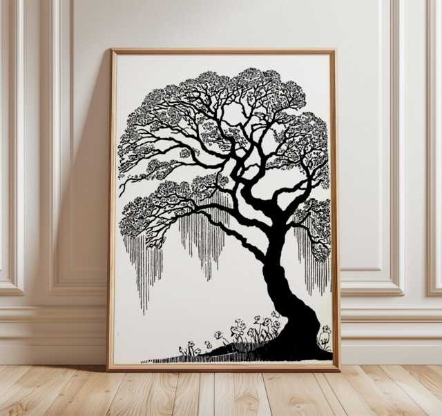 Black & White Tree Poster, Minimal Line Art Wall Print, Elegant Nature Silhouette Artwork, Modern Botanical Home Decor - image 1