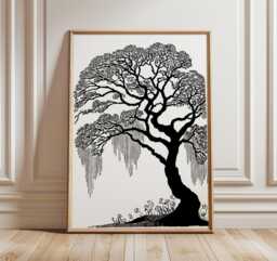 Black & White Tree Poster, Minimal Line Art Wall Print, Elegant Nature Silhouette Artwork, Modern Botanical Home Decor - thumbnail 1