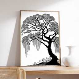 Black & White Tree Poster, Minimal Line Art Wall Print, Elegant Nature Silhouette Artwork, Modern Botanical Home Decor - thumbnail 2