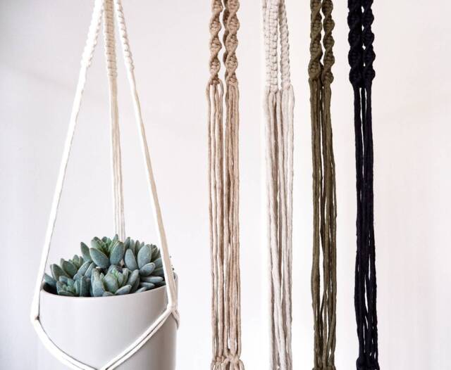 Minimal Macrame Plant Hangers - Recycled Cotton Modern Bohemian Style Decor - image 1