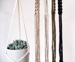 Minimal Macrame Plant Hangers - Recycled Cotton Modern Bohemian Style Decor - thumbnail 1