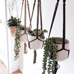 Minimal Macrame Plant Hangers - Recycled Cotton Modern Bohemian Style Decor - thumbnail 2