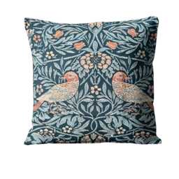 William Morris Birds Tapestry, Webbs Blue, Woven Wool & Cotton Cushion Cover - thumbnail 1