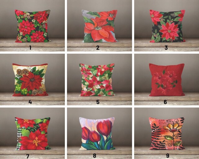 Red, Black Cushion Cover/Floral Living Room Pillow Case/Red Flower Cover/Housewarming Gift/Floral House, Patio Decoration - image 1
