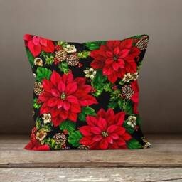 Red, Black Cushion Cover/Floral Living Room Pillow Case/Red Flower Cover/Housewarming Gift/Floral House, Patio Decoration - thumbnail 2