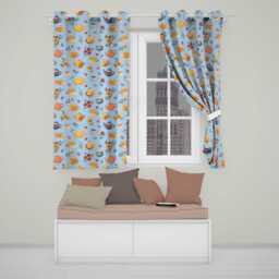 Vintage Teapot Floral Tea Cups Strawberry Garden Blue Background Seamless Pattern Readymade Eyelet Ring Top Thermal 100% Blackout Curtains - thumbnail 1