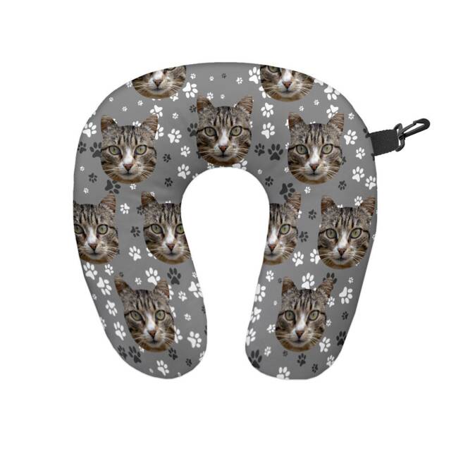 Personalised Paw Print Pet Face 1 Travel Neck Pillow - Support Cushion - image 1