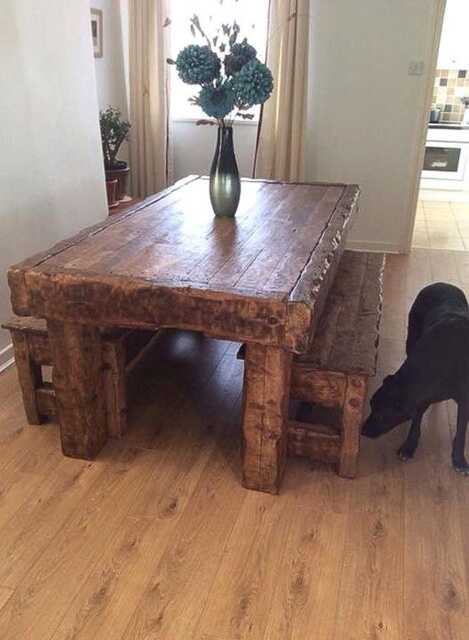 Chunky Oak Dining Table With 2 Benches - image 1