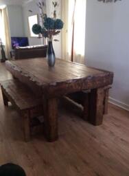 Chunky Oak Dining Table With 2 Benches - thumbnail 2
