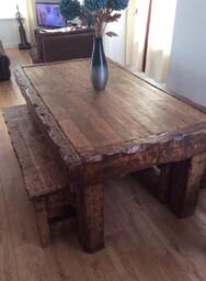 Chunky Oak Dining Table With 2 Benches - thumbnail 3