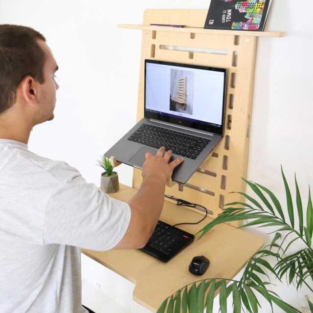 Plywood Furniture Wall Mount Desk Floating Table Adjustable Murphy Computer Hanging Office With Shelf Monitor Gifts